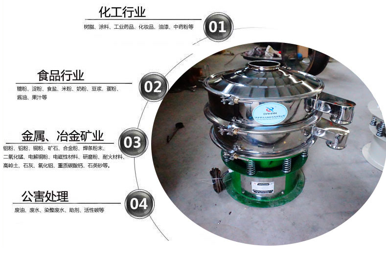 面粉振動篩粉機適用于化工，食品，金屬、冶金，公害處理等行業
